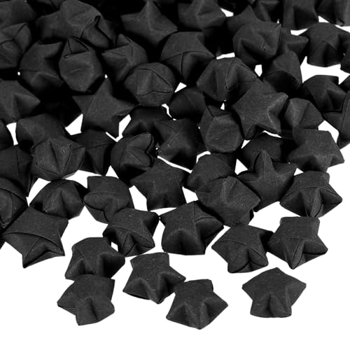 QUARKZMAN 136 Stück Origami Sterne Papierstreifen, Vorgefertigte Origami Papier Glückssterne Wunschstern 3D Bunte Stern für Weihnacht Hochzeit Valentinstag Geschenk Dekoration, Schwarz von QUARKZMAN