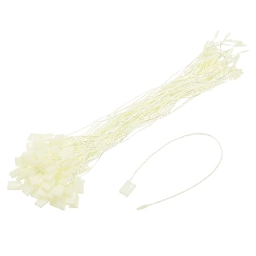 QUARKZMAN 140 Stück Nylon-Hang-Tag-Schnur 6,7 Zoll Snap-Lock-Pins Loop-Preisschild-Befestiger Plastiketiketten-Bindungen Etikettenanhänger für Kleidung Schnur-mit Schnur Creme von QUARKZMAN