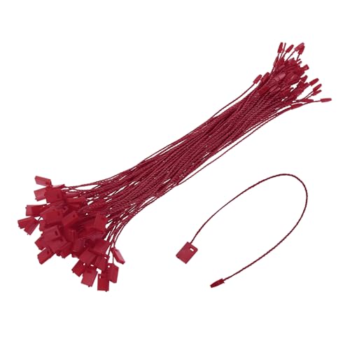 QUARKZMAN 140 Stück Nylon Hang Tag String 6,7 Zoll Snap Lock Pins Loop Preisschildbefestiger Plastiketikettenbinder Etikettenbinder für Kleidung Etikettenbinder mit Schnur Weinrot von QUARKZMAN