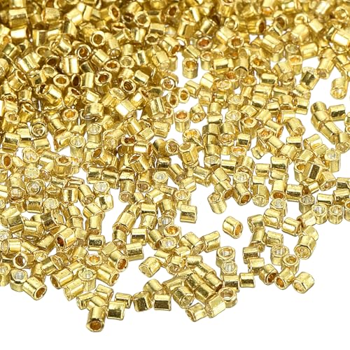 QUARKZMAN 1400 Stück Quetschperlen, 1,5x1,5mm Quetschröhrchen Tube Crimp Kupferrohr Crimp Perlen Perlen Abstandsperlen für Halsketten, Armbänder, Schmuckherstellung (Vergoldung) von QUARKZMAN