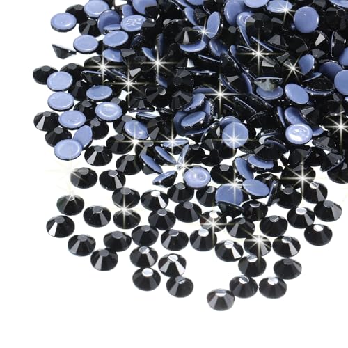 QUARKZMAN 1440 Stk Hotfix Strasssteine Flachrücken Kristallglassteine für Basteln Kleidung DIY Dekoration (SS12 3,2 mm, Schwarz) von QUARKZMAN