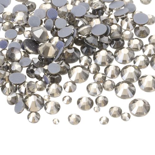 QUARKZMAN 1450 Stück Hotfix Strasssteine Flatback Kristallglas Edelsteine mit klarem Beutel Nagelkunst Set für Basteln Kleidung DIY Dekoration 5 Größen (SS6-SS30 Set, Transparentes Grau) von QUARKZMAN
