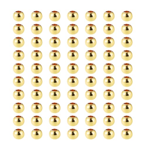 QUARKZMAN 14K Rondelle Perlen OD 2,5 mm ID 1 mm Pale Gold Plated Gold Messing Runde Metallperlen Glatt Perlen für DIY Schmuckherstellung 300 Stück von QUARKZMAN