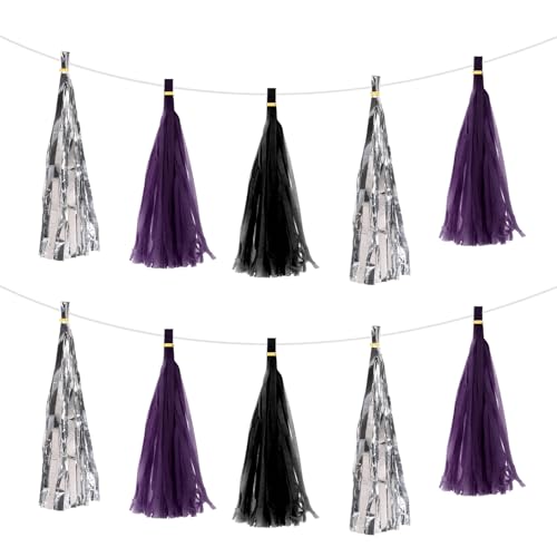 QUARKZMAN 15 Stück Dunkellila, Hell Silber, Schwarze Quastengirlande Banner mit Seidenpapier Quasten Party DIY Kits für Jubiläum Hochzeit Geburtstagsfeier QUARKZMAN 15 Stück Dunkellila, Hell Silber, Schwarze Quastengirlande Banner mit Seidenpapier Quasten Party DIY Kits für Jubiläum Hochzeit Geburtstagsfeier von QUARKZMAN