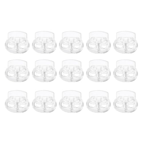 QUARKZMAN 15 Stück Kordelstopper 5mm, 2 Loch Frühling Knebelverschluss, Kunststoff Elastische Kordelversteller für Zugbänder Paracord Schnürsenkel Kleidung Gepäck, Transparent von QUARKZMAN