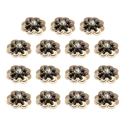 QUARKZMAN 15 Stück Pailletten Perlen Blumen Patches, 25mm Handgemachte Paillette Kristall Applikation Nähen Perlen Blumen Applikation für Kleid Taschen Stirnband Dekor, Kaffee von QUARKZMAN