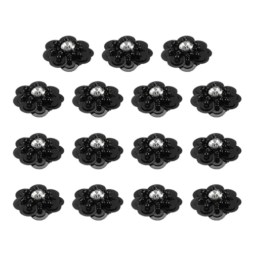 QUARKZMAN 15 Stück Pailletten Perlen Blumen Patches, 25mm Handgemachte Paillette Kristall Applikation Nähen Perlen Blumen Applikation für Kleid Taschen Stirnband Dekor, Schwarz von QUARKZMAN