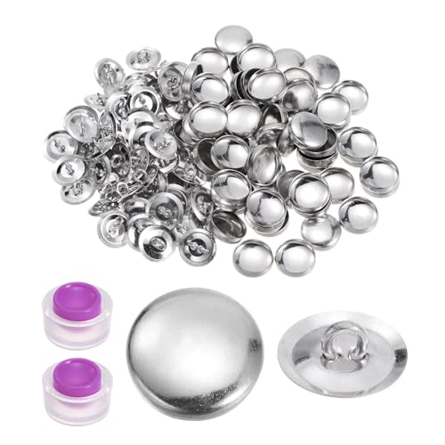 QUARKZMAN 150 Sets selbstabdeckendes Knopf-Set, 24 l, 15 mm, Aluminium, Silber, mit Drahtrücken, zum Abdecken von Stoff, für DIY-Stoff, Heimdekoration, Nähen von QUARKZMAN