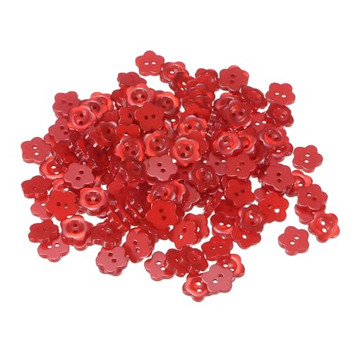 QUARKZMAN 150 Stück Knöpfe 11mm Blumenform Bastelknöpfe Rot Nähknöpfe Harz 2-Loch Kunststoffknöpfe Blumenknöpfe für Nähen DIY Handwerk Scrapbooking Dekor Kleidung Blusen Hemden von QUARKZMAN