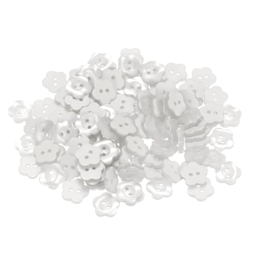 QUARKZMAN 150 Stück 19L Blumen Knöpfe 1/2" (12mm) Harz Stern 2-Loch-Ersatzknöpfe für Nähen Kleidung und DIY, Weiß von QUARKZMAN