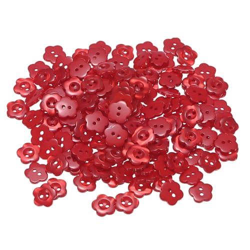 QUARKZMAN 150 Stück Knöpfe 15mm Blumenform Bastelknöpfe Rot Nähknöpfe Harz 2-Loch Kunststoffknöpfe Blumenknöpfe für Nähen DIY Handwerk Scrapbooking Dekor Kleidung Blusen Hemden von QUARKZMAN