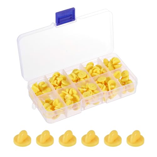 QUARKZMAN 150 Stück Gummistiftverschlüsse, Ersatz für Hutabzeichenherstellung, gelb mit Aufbewahrungsbox von QUARKZMAN