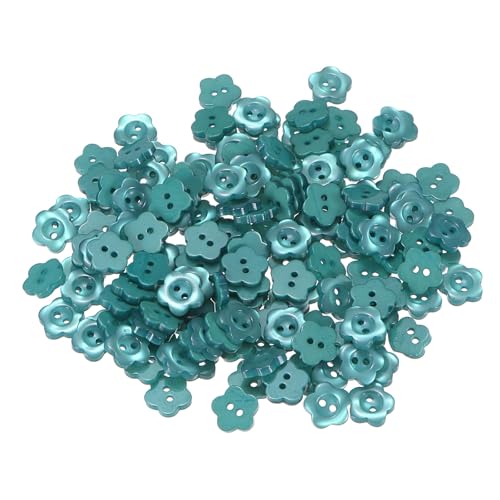 QUARKZMAN 150 Stück Knöpfe 11mm Blumenform Bastelknöpfe Seeblau Nähknöpfe Harz 2-Loch Kunststoffknöpfe Blumenknöpfe für Nähen DIY Handwerk Scrapbooking Dekor Kleidung Blusen Hemden von QUARKZMAN