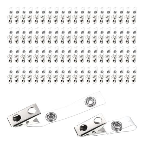 QUARKZMAN 150 Stück Metall Ausweis Klammern mit Durchsichtigen PVC Bändern Doppel Loch ID Ausweis Klammern Namens Tag Klammern Adapter für ID Karten Namens Tags Halter Arbeits Ausweise von QUARKZMAN