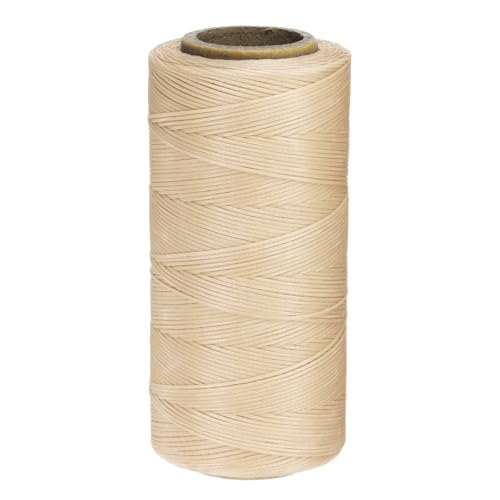 QUARKZMAN 150D 0,8 mm Flaches Gewachstes Garn 284 Yards Polyester Leder Nähen Gewachstes Faden Hand Nähen Gewachstes Seil für Leder Nähen Buchbinden DIY Handwerk Beige von QUARKZMAN