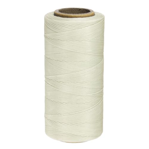 QUARKZMAN 150D 0,8 mm Flaches Gewachstes Garn 284 Yards Polyester Leder Nähen Gewachstes Faden Hand Nähen Gewachstes Seil für Leder Nähen Buchbinden DIY Handwerk Cremeweiß von QUARKZMAN