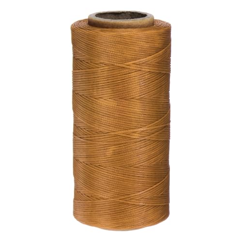 QUARKZMAN 150D 0,8 mm Flaches Gewachstes Garn 284 Yards Polyester Leder Nähen Gewachstes Faden Hand Nähen Gewachstes Seil für Leder Nähen Buchbinden DIY Handwerk Goldgelb von QUARKZMAN