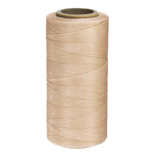 QUARKZMAN 150D 0,8 mm Flaches Gewachstes Garn 284 Yards Polyester Leder Nähen Gewachstes Faden Hand Nähen Gewachstes Seil für Leder Nähen Buchbinden DIY Handwerk Hellbeige von QUARKZMAN