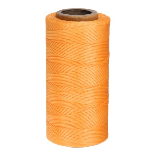 QUARKZMAN 150D 0,8 mm Flaches Gewachstes Garn 284 Yards Polyester Leder Nähen Gewachstes Faden Hand Nähen Gewachstes Seil für Leder Nähen Buchbinden DIY Handwerk Orange Gelb von QUARKZMAN