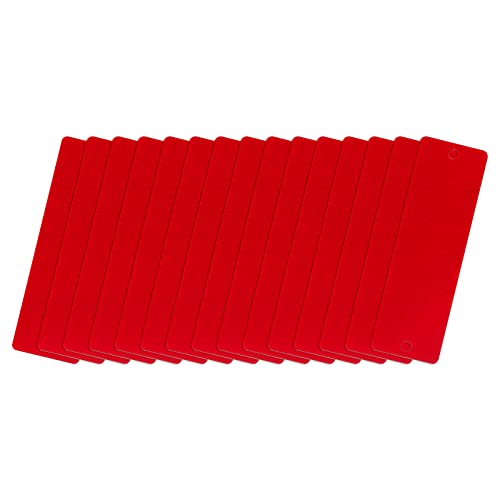 QUARKZMAN 15Stk 45x15x0.35mm Aluminium Leere Etiketten Rechteck Gravur Rohlinge Karte mit 2 Loch für Maschinen Namensschild Heimwerker Etikett Anhänger (Rot) von QUARKZMAN