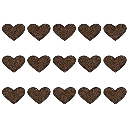 QUARKZMAN 15Stk Herz Bügel Aufnäher Braun Bestickte Aufnäher Applikation Näh Aufnäher für Basteln Kleidung Reparatur Tasche Hut Dekoration 2.5 cm von QUARKZMAN