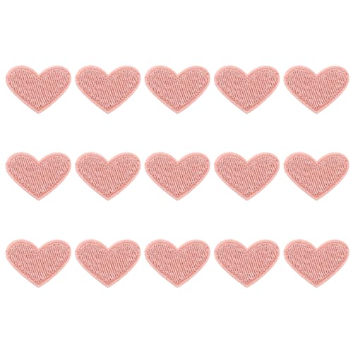 QUARKZMAN 15Stk Herz Bügel Aufnäher Rosa Bestickte Aufnäher Applikation Näh Aufnäher für Basteln Kleidung Reparatur Tasche Hut Dekoration 2.5 cm von QUARKZMAN