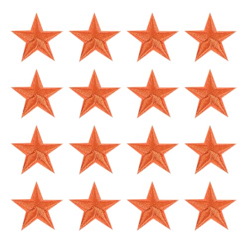 QUARKZMAN 16 Stück Patches zum Aufbügeln, 29mm Sternen Flicken zum Aufbügeln, DIY Aufnäher zum Aufbügeln Zufällig Bügelbilder für Rucksäcke Hosen Kleidung Jacken Hüte, Hellorange von QUARKZMAN