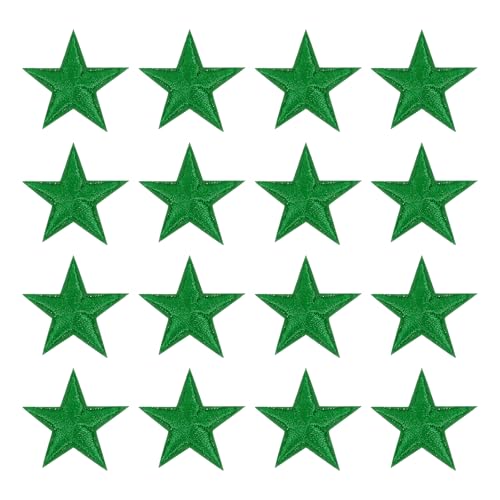 QUARKZMAN 16 Stück Sternen-Aufbügler, Aufnäh-Sternen-Stickerei-Patches, Dekorative Reparatur-Patch-Applikation für DIY-Handwerk Rucksäcke Taschen Hüte Kleidung, 29mm Dunkelgrün von QUARKZMAN