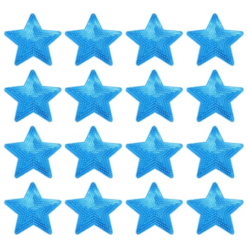 QUARKZMAN 16 Stücke Große Bügeleisen auf Patches Stern Pailletten Bügeleisen auf Applikation Bestickte Patches Blau Bling Applikationen für Kleidung DIY Handwerk Tasche Hose von QUARKZMAN