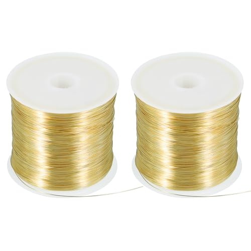 QUARKZMAN 164 Fuß 26 Gauge Schmuckdraht Perlen Draht für Schmuckherstellung 50M/0,4mm Blanker Kupferhandwerksperlen Draht für Halskette Armband Perlenbedarf, Gold Packung mit 2 von QUARKZMAN