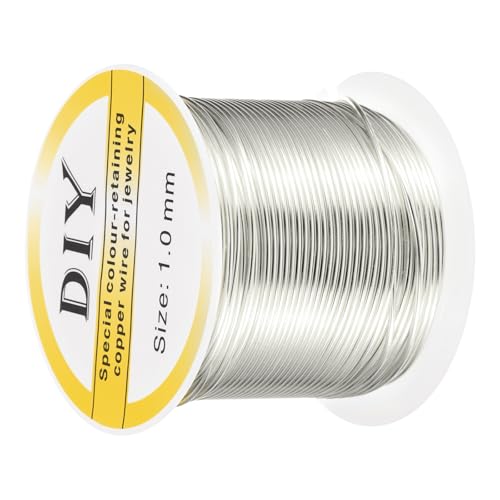 QUARKZMAN 1mm/18 Gauge Kupferdraht für Schmuckherstellung, 1 Rolle Craft Anlaufbeständiger Perlen Draht für Schmuckherstellung DIY (Silber)-15m von QUARKZMAN