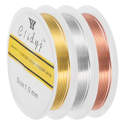QUARKZMAN 1mm/18 Gauge Kupferdraht für Schmuckherstellung, 3 Rollen Craft Anlaufbeständiger Perlen Draht für Schmuckherstellung DIY (Gold Silber Rot Bronze) von QUARKZMAN
