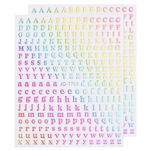 QUARKZMAN 2 Blatt 3D Nagelsticker mit Englischen Buchstaben A-Z, Selbstklebende Nail Art Sticker, Nagel Aufkleber, Nageldesign Zubehör, Handyhüllen DIY Dekorationen (Regenbogen) von QUARKZMAN