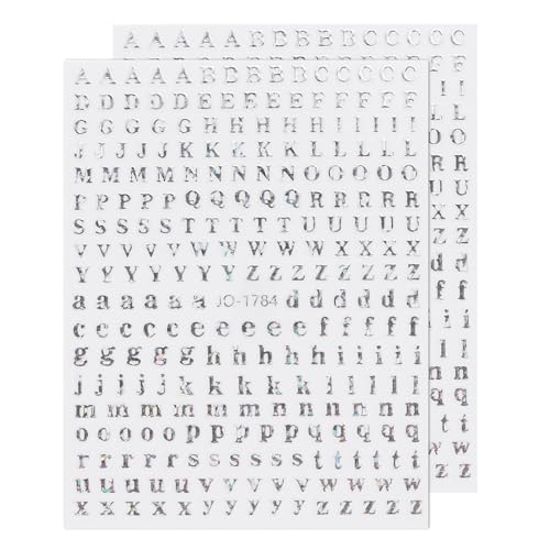 QUARKZMAN 2 Blatt 3D Nagelsticker mit Englischen Buchstaben A-Z, Selbstklebende Nail Art Sticker, Nagel Aufkleber, Nageldesign Zubehör, Handyhüllen DIY Dekorationen (Silber) von QUARKZMAN