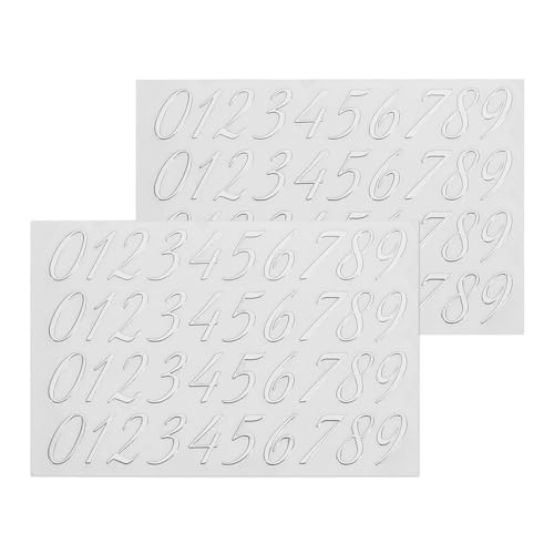 QUARKZMAN 2 Bögen Kursive Nummernaufkleber für Harznägel 3D Kleine Silberne Nummernaufkleber Metalllegierung für Epoxidharz-Gießen Scrapbooking von QUARKZMAN