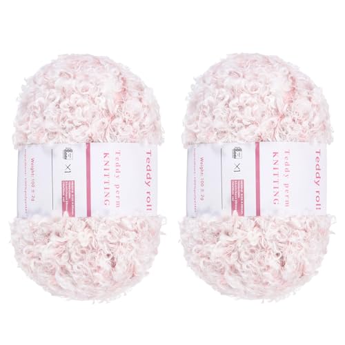 QUARKZMAN 2 Knäuel Fellgarn Weiches Flauschiges Chunky-Garn Flauschiges Wimperngarn Blassrosa zum Häkeln Stricken Kleidungstasche - 55Yard/50m, 3,33ozx2 von QUARKZMAN