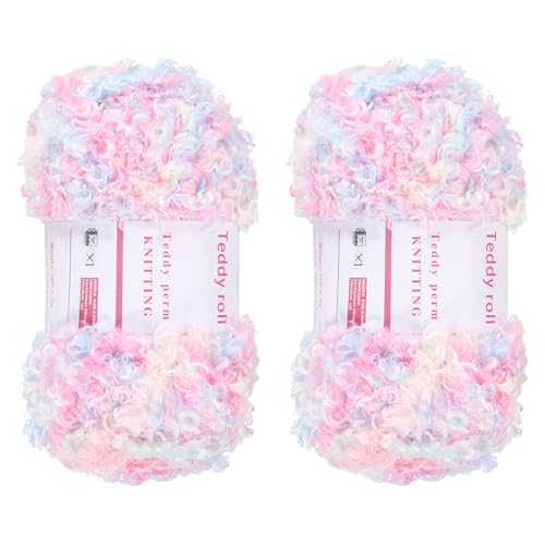QUARKZMAN 2 Knäuel Fellgarn Weiches Flauschiges Chunky-Garn Flauschiges Wimperngarn Bunt zum Häkeln Stricken Kleidungstasche - 55Yard/50m, 3,35ozx2 von QUARKZMAN