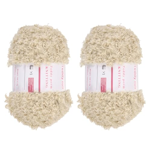 QUARKZMAN 2 Knäuel Fellgarn Weiches Flauschiges Chunky-Garn Flauschiges Wimperngarn Cremeweiß zum Häkeln Stricken Kleidungstasche - 55Yard/50m, 3,8ozx2 von QUARKZMAN
