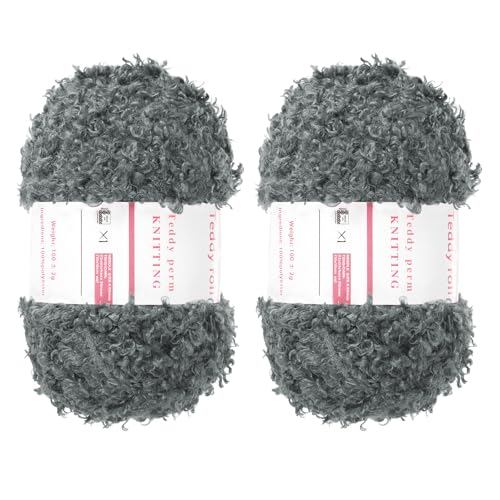 QUARKZMAN 2 Knäuel Fellgarn Weiches Flauschiges Chunky-Garn Flauschiges Wimperngarn Dunkelgrau zum Häkeln Stricken Kleidungstasche - 55Yard/50m, 3,26ozx2 von QUARKZMAN