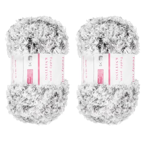 QUARKZMAN 2 Knäuel Fellgarn Weiches Flauschiges Chunky-Garn Flauschiges Wimperngarn Grau zum Häkeln Stricken Kleidungstasche - 55Yard/50m, 3,34ozx2 von QUARKZMAN