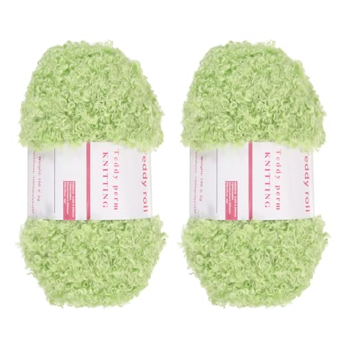 QUARKZMAN 2 Knäuel Fellgarn Weiches Flauschiges Chunky-Garn Flauschiges Wimperngarn Grün zum Häkeln Stricken Kleidungstasche - 55Yard/50m, 3,11ozx2 von QUARKZMAN