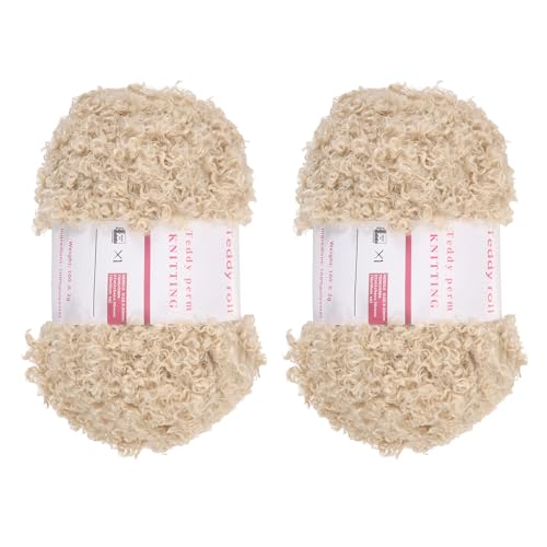QUARKZMAN 2 Knäuel Fellgarn Weiches Flauschiges Chunky-Garn Flauschiges Wimperngarn Hellbraun zum Häkeln Stricken Kleidungstasche - 55Yard/50m, 3,5ozx2 von QUARKZMAN