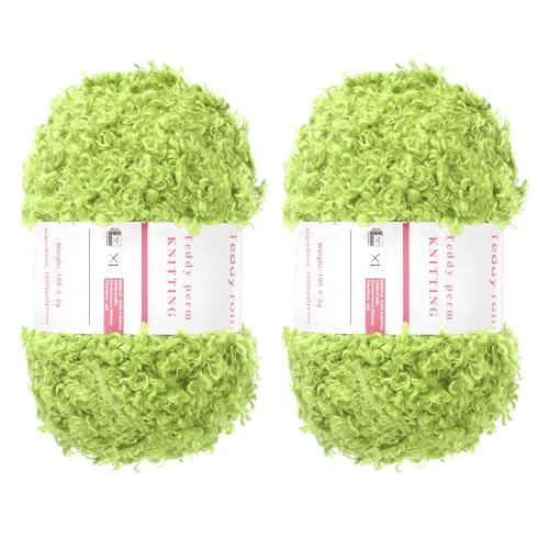 QUARKZMAN 2 Knäuel Fellgarn Weiches Flauschiges Chunky-Garn Flauschiges Wimperngarn Hellgrün zum Häkeln Stricken Kleidung Tasche - 55Yard/50m, 3,18ozx2 von QUARKZMAN