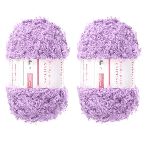 QUARKZMAN 2 Knäuel Fellgarn Weiches Flauschiges Chunky-Garn Flauschiges Wimperngarn Helllila zum Häkeln Stricken Kleidung Tasche - 55Yard/50m, 3,21ozx2 von QUARKZMAN