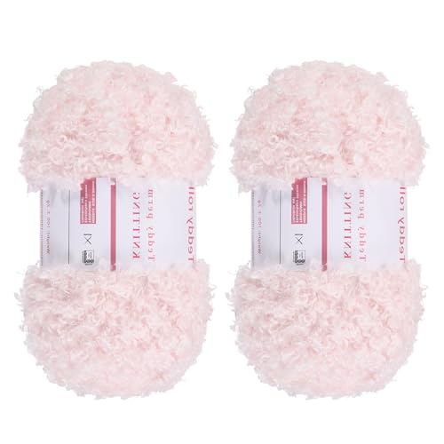 QUARKZMAN 2 Knäuel Fellgarn Weiches Flauschiges Chunky-Garn Flauschiges Wimperngarn Hellrosa zum Häkeln Stricken Kleidung Tasche - 55Yard/50m, 3,19ozx2 von QUARKZMAN