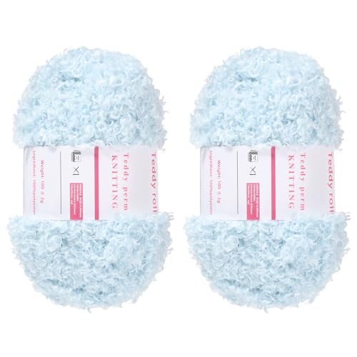 QUARKZMAN 2 Knäuel Fellgarn Weiches Flauschiges Chunky-Garn Flauschiges Wimperngarn Himmelblau zum Häkeln Stricken Kleidungstasche - 55Yard/50m, 3,29ozx2 von QUARKZMAN