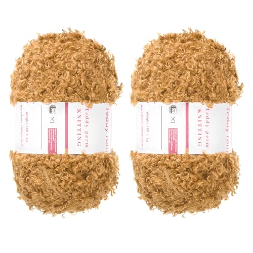 QUARKZMAN 2 Knäuel Fellgarn Weiches Flauschiges Chunky-Garn Flauschiges Wimperngarn Kamelbraun zum Häkeln Stricken Kleidungstasche - 55Yard/50m, 3,30ozx2 von QUARKZMAN