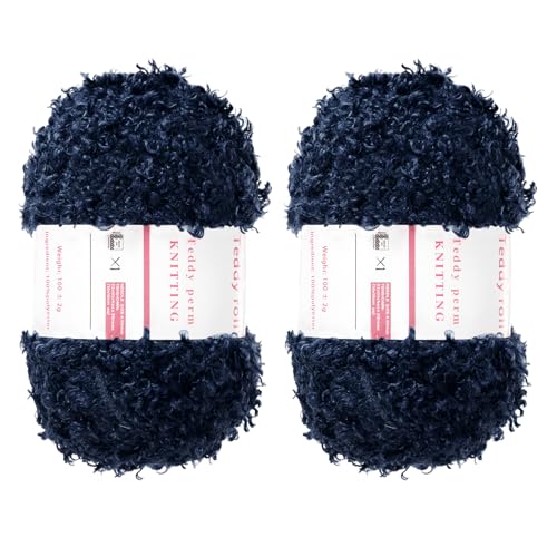 QUARKZMAN 2 Knäuel Fellgarn Weiches Flauschiges Chunky-Garn Flauschiges Wimperngarn Marineblau zum Häkeln Stricken Kleidung Tasche - 55Yard/50m, 3,31ozx2 von QUARKZMAN