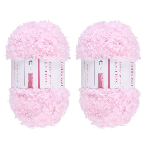 QUARKZMAN 2 Knäuel Fellgarn Weiches Flauschiges Chunky-Garn Flauschiges Wimperngarn Rosa zum Häkeln Stricken Kleidung Tasche - 55Yard/50m, 3,25ozx2 von QUARKZMAN