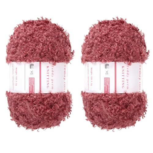 QUARKZMAN 2 Knäuel Fellgarn Weiches Flauschiges Chunky-Garn Flauschiges Wimperngarn Rot zum Häkeln Stricken Kleidungstasche - 55Yard/50m, 3,13ozx2 von QUARKZMAN